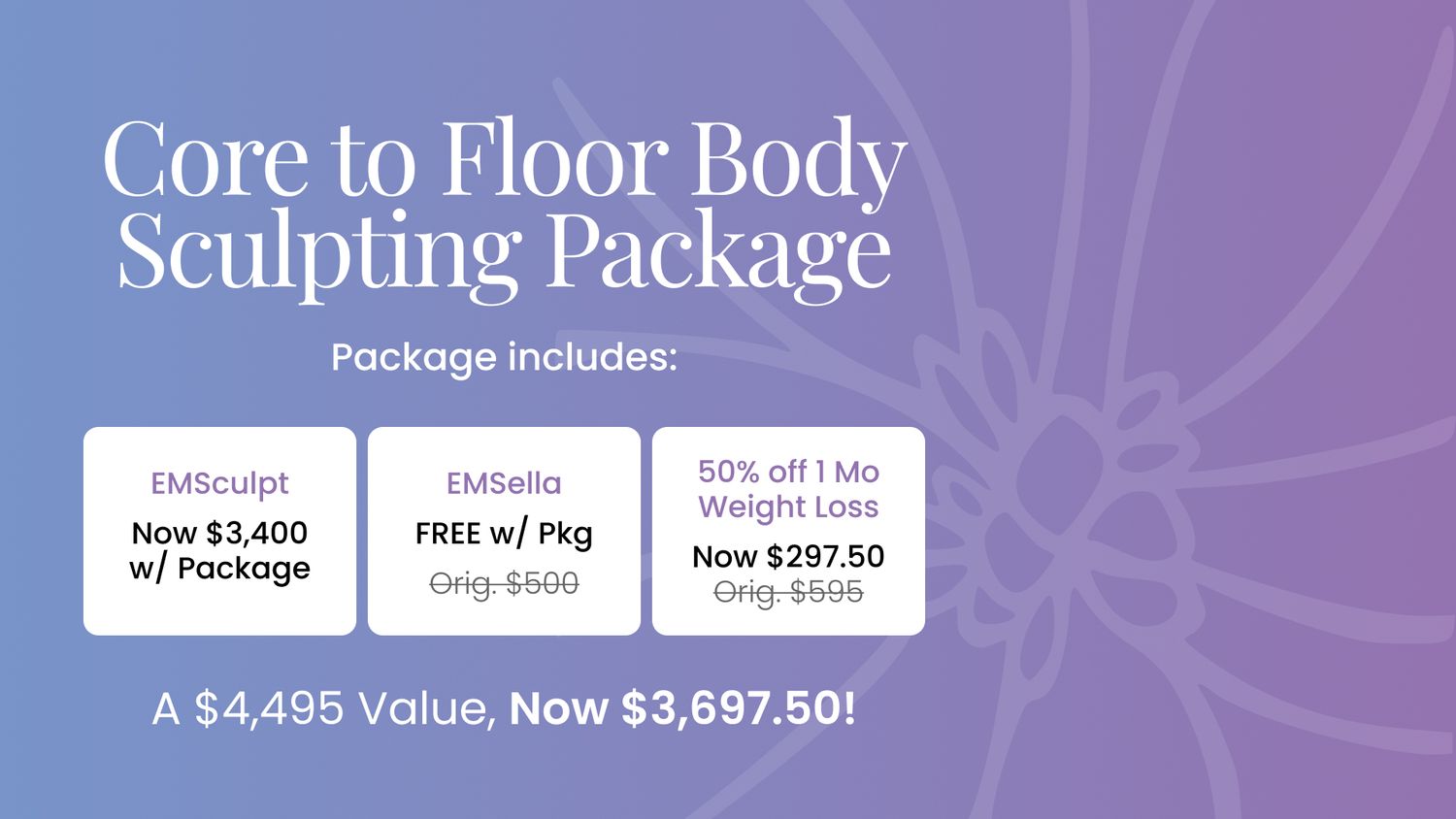 Body sculpting package promotional advertisement details.