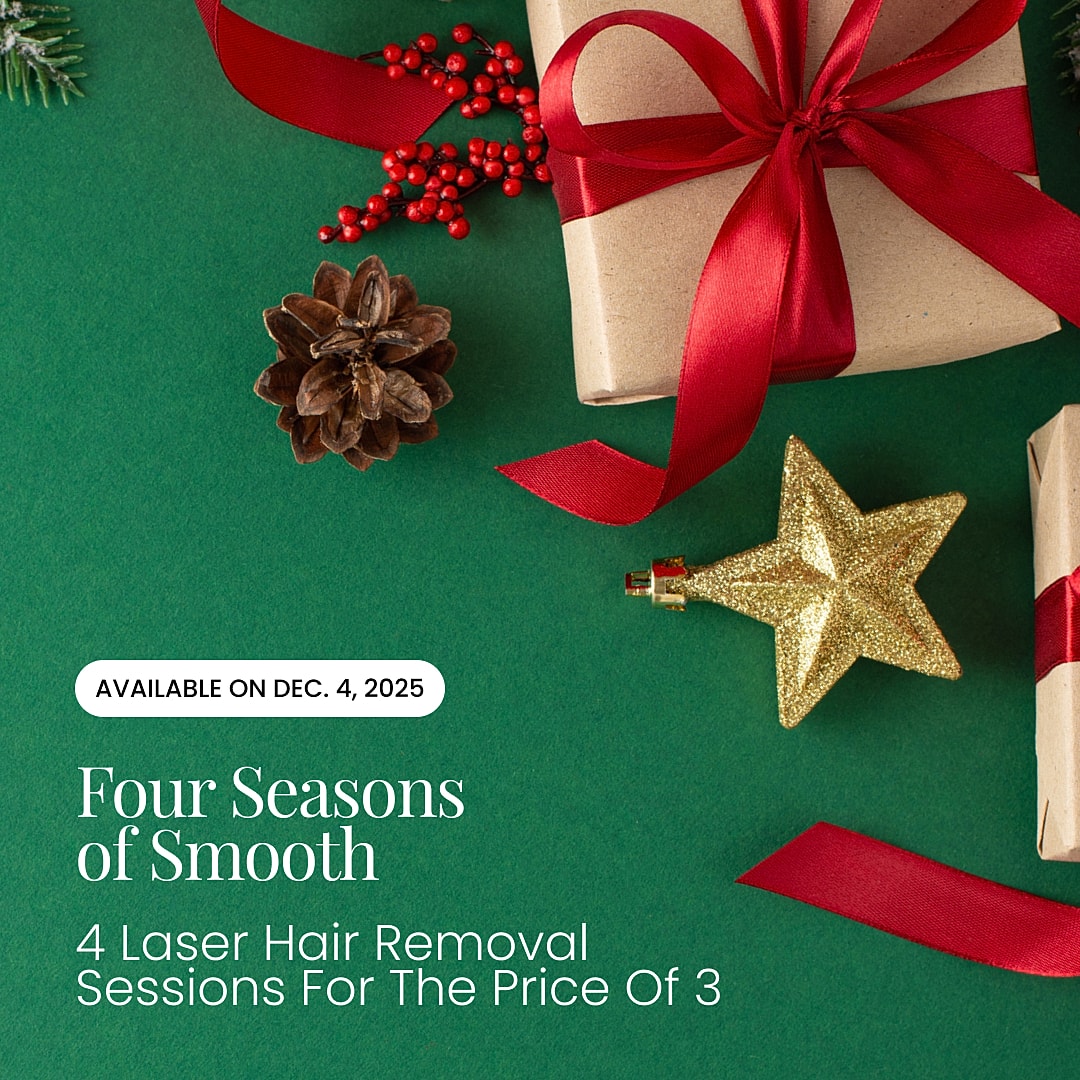 Laser hair removal promotion with holiday decorations.