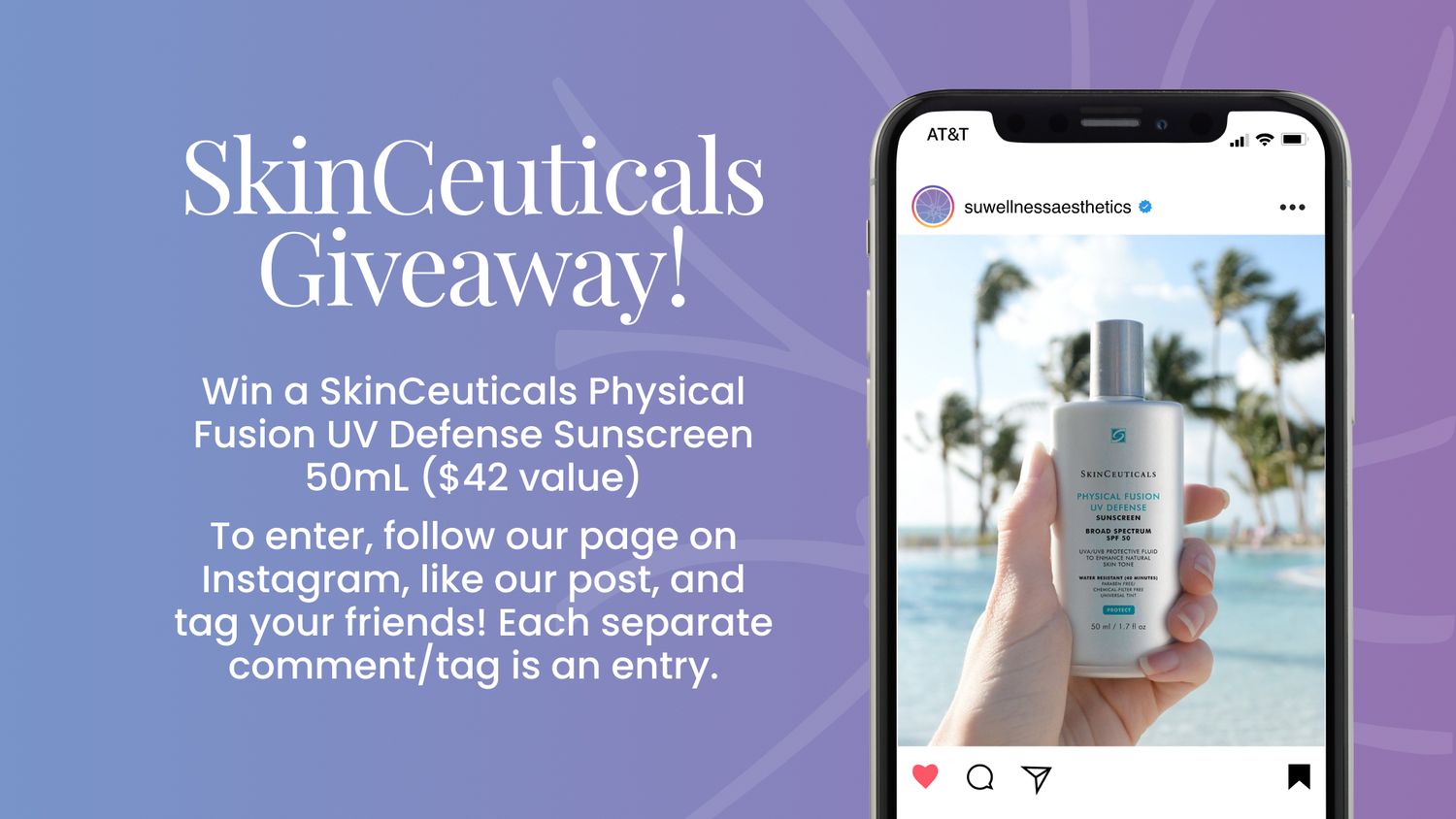 SkinCeuticals sunscreen giveaway announcement on Instagram