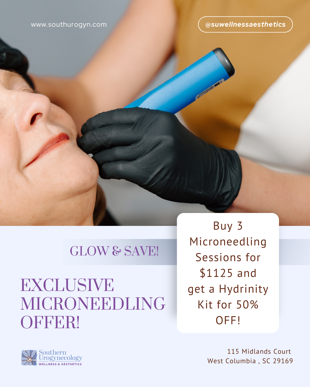 Microneedling offer advertisement with skincare treatment.